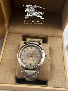 Burberry Simple & Fashionable Brown Checked Leather Strap - Silver - View 2
