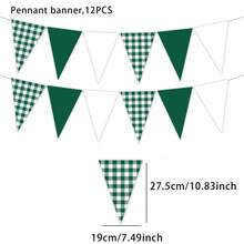 12 buc decorațiuni de petrecere verzi, carouri verzi, carouri, triunghi alb, steag Gingham, fanion, ghirlandă din material textil, pentru nuntă, ziua de naștere, picnic, grătar, decorațiuni de petrecere în aer liber cu golf - Multicolor - Vizualizare 9