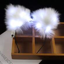 Light Up Headbands LED Cat Ears Headband Faux Fur Hair Hoop Cute Colored Light For Xmas Party Cosplay Halloween Birthday (Cool White) - 冷白 - 查看 2