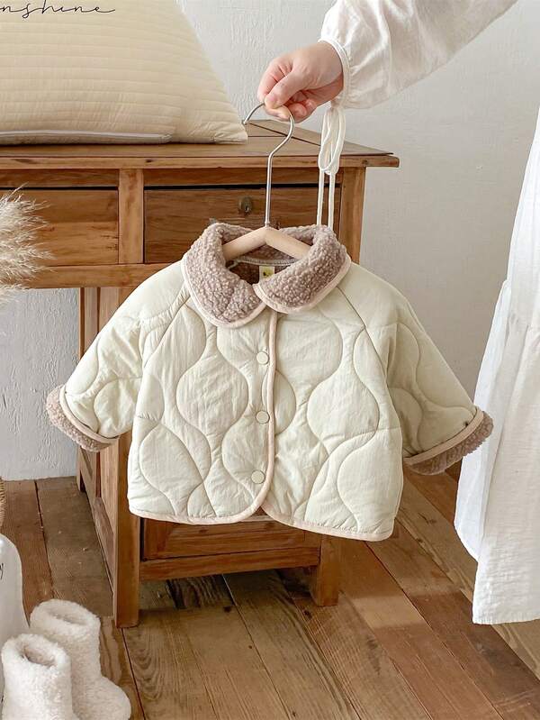 1pc Baby BoyApricot High Collar Casual Comfortable Long Sleeve Cardigan Jacket, Winter