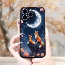 Dos lindos zorros pequeños bajo el patrón temático de luz de luna, funda de teléfono de diseño simple, adecuada para 16 15 14 13 12 11 XS XR X 8 Plus Pro, textura mate de borde recto - Colores mixtos - Ver 10