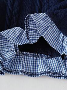 2pcs/Set Girls' Plaid Patchwork Cable Shirt And Pleated Skirt, Sweet & Cool Style, Cute Street Style, Elegant & Graceful School Look