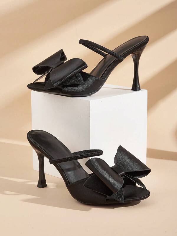 Damskie sandały na grubym obcasie z kokardką w jednolitym kolorze, eleganckie i modne, z odkrytymi palcami, odpowiednie na Walentynki, Halloween, ukończenie szkoły, randki, zakupy, dojazdy do pracy i imprezy