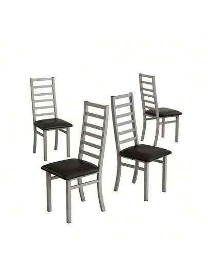 Dining Chairs Set Of 4, Steel Legs PU Leather Seat Kitchen, Living Room, Black, Grijs view 5