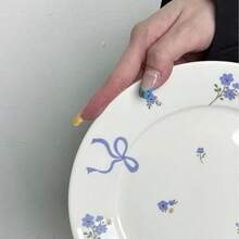 1pc Cute Ceramic Plate With Butterfly & Flower Pattern, Serving Dish, Household Dinner Plate, Cake Stand, Ceramic Dessert Plate, Pasta Plate, Breakfast Plate - Multicolor - View 2