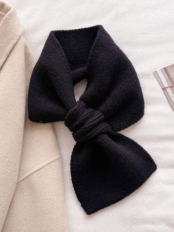 1 pieza Chal de punto de imitación de cachemira grueso y cálido de unicolor casual con diseño cruzado, bufanda de cuello anillo cálida para mujer, suave, pashmina, poncho, estilo unisex de invierno para uso diario y salidas, también como regalo de Navidad.