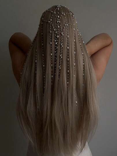 1 pieza Nuevo Elegante Diadema con Decoración de Strass y Flecos, Accesorio de Diadema Elegante para Mujer, Tocado, Joyería para la Cabeza, Cadena para la Cabeza, Novia, Fiesta, Accesorios para el Cabello para Mujer