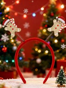 1件装女士圣诞糖果手杖、姜饼人、圣诞帽、蝴蝶结装饰弹力发箍，可爱派对配饰，女士发圈发箍，头部配饰 - 彩色 - 查看 7
