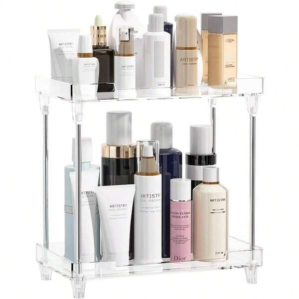 Acrylic Vanity Bathroom Sink Organizer - 2 - Tier Countertop Cosmetic Skincare Lotion Perfume Organizers And Storage Tray Bathroom And Kitchen