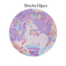 10pcs/20pcs/40pcs/50pcs,Colorful Unicorn Party Supplies,Rainbow Unicorn Paper Dinner Plates, 7inch And 9inch Dessert Plates For Unicorn Theme Birthday Party Decorations Girls Tableware Baby Shower Favor - 彩色 - 查看 13