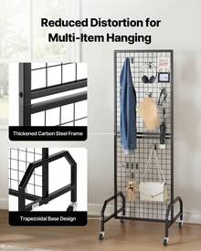 Grid Wall Panel, 1.9 X 5.4 Ft Wire Grid Panels Display Rack, Movable Art Display Shelf With Wheels And 10 Hooks, Black Carbon Steel Gridwall For Craft Show, Decoration, Storage, Notice Board - màu đen - Xem 3