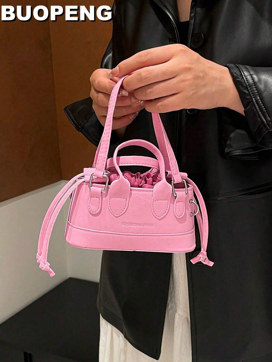 Bolso de mano y bolso bandolera con estampado de cocodrilo en miniatura, color rosa