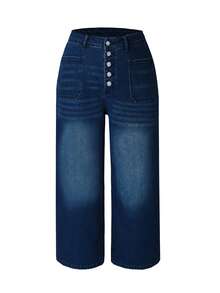 Plus Size Women's Fashion 5-Button Waist Straight Leg Casual Jeans
