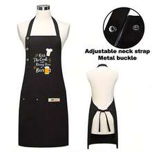 1pc Funny "Kiss The Cook" Polyester Apron - Breathable Waist Apron With Chef Hat & Utensils Design, Lightweight Durable Kitchen Apron For Home Cooking, Restaurants, Food Trucks - Black With White Text, Culinary Attire, Playful Kitchenwear, Practical Pockets, Cooking Attire, Humorous Design, Highquality Material, Restaurant Staff - AZX0001 - View 6