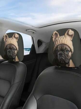 1/2 Gorro de punto con estampado de bulldog francés, Funda lavable y fácil de limpiar para reposacabezas de asiento, Diseño elástico, Ajuste perfecto, Instalación/desmontaje sencillo - Perfecto para viajes por carretera, ir al trabajo o viajes largos, Funda para reposacabezas de coche, Cojín de coche, Funda para reposacabezas de coche, Reposacabezas impreso de coche, Protector de asiento de coche, Funda de asiento de coche, Funda para reposacabezas de coche, Piezas de automóvil, Interiores de coche, Decoraciones de coche divertidas, Fundas de asiento de moda