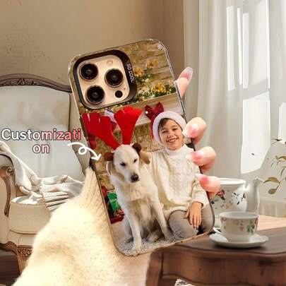 1pc Customized Photo DIY Design, Customize Your Animated Image, Eternal And Fashionable. 1pc Eternal Customized Matte Black Wedding Lens Frame Phone Case, Compatible With Apple Phones