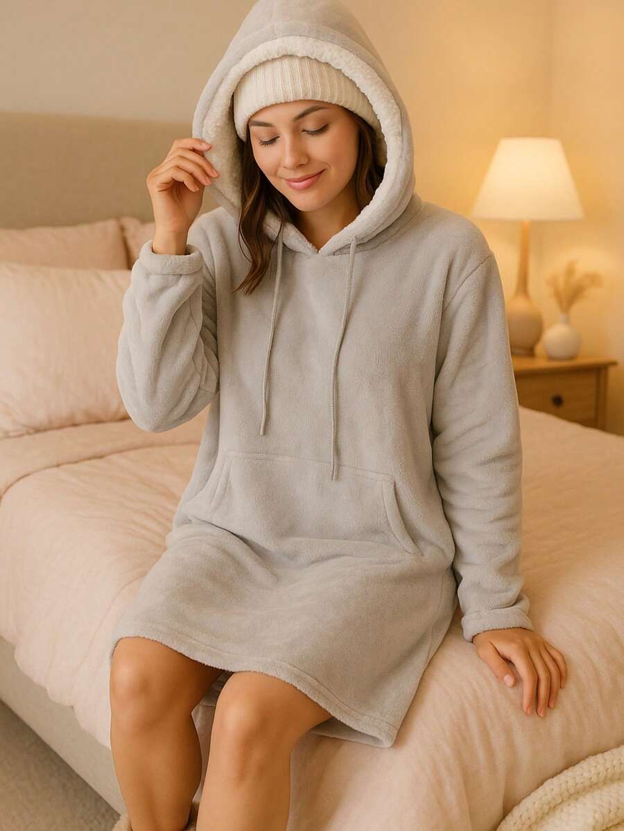 Maxi Sudadera Hoodie Cobija Unisex Suave Calientita Con Capucha Borrega Por Dentro - Gris - Ver 1