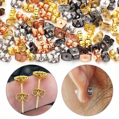 100-200pcs/Pack Stainless Steel Round Ear Plugs, Titanium Steel Butterfly Clasp Ear Studs, Earring Accessories, Anti-Slip Tools, Wholesale For DIY Jewelry Making Earring Components