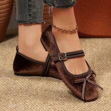 精致仙女风玛丽珍平底鞋，新款法式优雅绑带方头蝴蝶结装饰套脚鞋，芭蕾平底鞋 - 棕色 - 查看 8