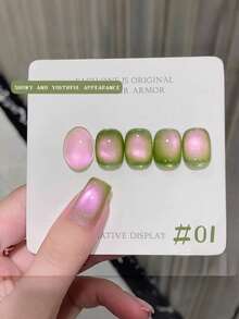 Miss Comoy 15ML 春季甜美芭蕾指甲油，2025年流行款，闪亮清新芭蕾猫眼指甲油，绿色透明玻璃珠猫眼 - 彩色 - 查看 6