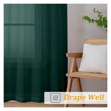 Hunter Green Sheer Kitchen Curtains 36 Inch Length, Light Filtering Voile Soft Airy Small Cafe Curtains, Short Window Curtain For Bathroom Basement, 42x36 Inch, 2PCS - Multicolor 155 - View 5