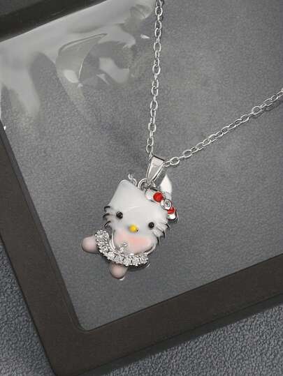 Sanrio 1 pieza Collar colgante con diseño de Hello Kitty bailando, estilo Sanrio, collar gargantilla de Kitty para fiesta, festival, uso diario, joyería de cuello para mujer