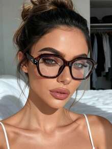 1 PC Square Frame Eyeglasses Clear Lens For Reading, Gaming, TV,Computer And Phones Blue Light Glasses Accessories For Women Men - 豹紋 - 查看 3