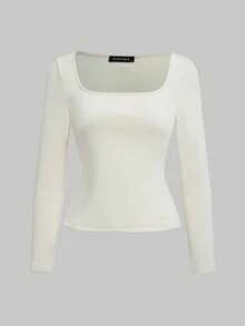 女士基础款圆领保暖长袖上衣，修身剪裁，秋冬季保暖舒适叠穿 - 杏色 - 查看 4