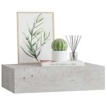 Mensola a muro con cassetti Larryhot, grigio cemento, 40x23,5x10 cm, MDF, adatta a più stanze (ingresso, bagno, ufficio), struttura robusta, facile da montare, ideale per riporre oggetti e decorare