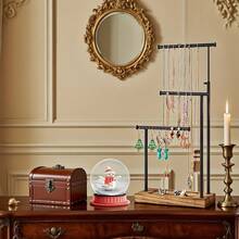 1pc Adjustable 3-Tier Jewelry Display Stand, Necklace Bracelet Earring Watch Organizer - (Black, White, Gold) Metal Frame With Round Wooden Shelves, Multi-Purpose Jewelry Tower, Modern Home Decor & Storage, Elegant Minimalist Design, Sturdy Structure - Perfect Decoration For Bedroom Jewelry Table, Best Gift For Girlfriend On Valentine's Day, Christmas, Mother's Day - Multicolor - View 7