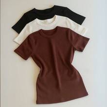 Set Of 3 Women's Ribbed Knit Blouses - Basic Blouse - Nâu/Trắng/Đen - Xem 1
