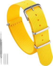 TACTICAL FROG - Correa de reloj de nailon de 18 mm, 19 mm, 20 mm, 22 mm, 24 mm, correas de reloj militares impermeables de repuesto para hombres y mujeres, con hebilla de acero inoxidable - Negro Amarillo - Ver 18