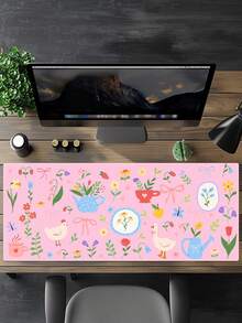 粉色蝴蝶结鼠标垫，可爱风格，学术时尚电脑桌垫，适用于笔记本电脑，防滑橡胶底座，办公配件，装饰性缝边桌垫 - 彩色 - 查看 5