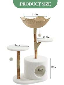 CuteHairy Large Cat Tree Cat Condo Climbing Tower With Cozy Bed & Perch & Scratching Posts - White - View 7