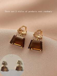 Andkiss Geometric Crystal Drop Earrings - Brown - View 5
