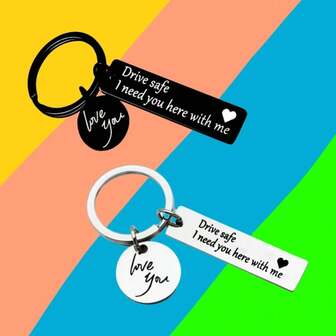 1 st. nyckelring i rostfritt stål med gravyren "Jag älskar dig", motiverande nyckelring för säkerhetspåminnelse vid körning, lämplig för personligt bruk eller present till nära och kära