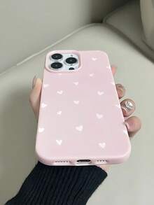1pc White Heart Cute Pattern Pink Litchi Texture Matte Shockproof Full Coverage Phone Case Compatible With IPhone 11 12 13 14 15 16 17 Pro Max - Multicolor - View 3