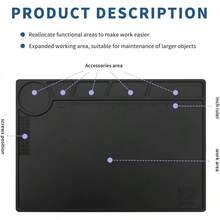 HTM-202 - Alfombrilla de silicona negra, resistente al calor,, magnética, para reparación electrónica, área de trabajo para soldadura, electrónica, reparación de ordenadores, etc - HTM-201 - Ver 12
