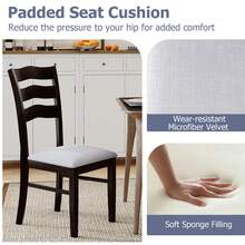 Dining Chairs Set Of 2/4 Fabric Rubber Wood Legs Padded Seat Wavy Backrest Armless - Grey and Dark Brown-2 pcs - View 6