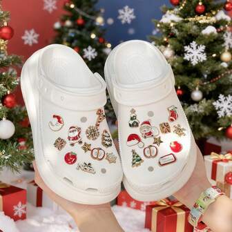 22pcs Perfect Gift Hidden In Socks! Exquisite Christmas Hole Shoes Buckles, Santa Claus/Apple/Star, Holiday Party Birthday Gift Decoration