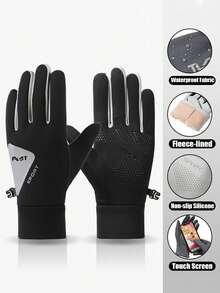 1 par de luvas quentes para homens ao ar livre, luvas de ciclismo de pelúcia para outono e inverno, à prova de vento, à prova d'água, luvas antiderrapantes de veludo com tela sensível ao toque, luvas à prova de frio para direção elétrica para homens e mulheres, luvas simples e elegantes com dedos de letras, luvas antiderrapantes para pesca, esqui, montanhismo, luvas com fivela de conexão anti-perda - Multicolorido - Ver 12