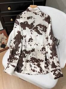 Áo nữ GMFP kiểu dáng thường ngày thanh lịch, rộng rãi, cài khuy ẩn, họa tiết da báo và mực loang, tay dài màu kaki, thích hợp cho các lễ hội âm nhạc/mùa cưới, mùa xuân. - Màu Khaki - Xem 3