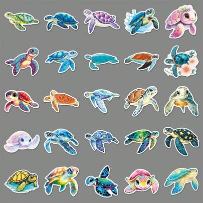 1pc 50pcs/Pack Sea Turtle Stickers, Waterproof Decorative Stickers For Notebook, Tumbler, Perfect Gift Series