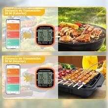 AHILAX Termómetro Inalámbrico de Carne, Termómetro Digital Bluetooth de Alimentos para Cocinar 160 Pies con 4 Sondas y Alarm Termómetro de Cocina Inteligente Recargable para Parrilla Horno de Barbacoa - 1 - Ver 8
