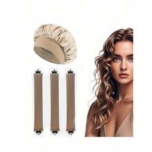 4pcs Hair Styling Set: 1pc Wide-Brim Satin Hat + 3pcs No-Heat Hair Curling Wands. Women Casual Classic Solid Color Elastic Soft Sleep Cap, Shower Cap, Faux Silk Hair Turban Cap With Elastic, Protect Hair From Damage; 3pcs Curling Rods With Hooks, Easy To Create Curls Suitable For All Hair Types, Unisex, Back To School, Travel Holiday Essentials, Hair Accessories For Women, Hair Curlers For Hairdressing Equipment, Accessories, Hair Curl, Curly Hair Tools, Hair Roller, Christmas,Curly Hair, Hair Curler, Hair Rollers, Heatless Curl, Heatless Curls, Rollers, Hair Curlers, Curly Hair Products, Hair Curl, Hair Roller, Rollers For Hair, Curly Hair Tools, Heatless Curlers,Hair, Accessories, Hair Products, Hair Tools, Hair Stuff, Hair Care, Curly Hair Brush, Barber, Barber Accessories, Hairdressing - 彩色 - 查看 16