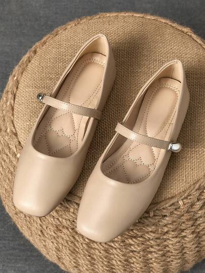 MonaNise 女士时尚舒适方头套脚搭扣平底鞋，适合户外度假旅行、秋季派对、高端休闲、百搭办公正装，海军蓝玛丽珍鞋