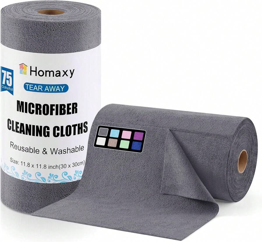 Tear Away Dish Cloths Rolls, 75 Sheets-11.8" X 11.8", Reusable Washable Dish Towels For Kitchen, Ultra Absorbent And Quick Drying Microfiber Cleaning Rags, Grey,25865136 - 深灰色 - 查看 1