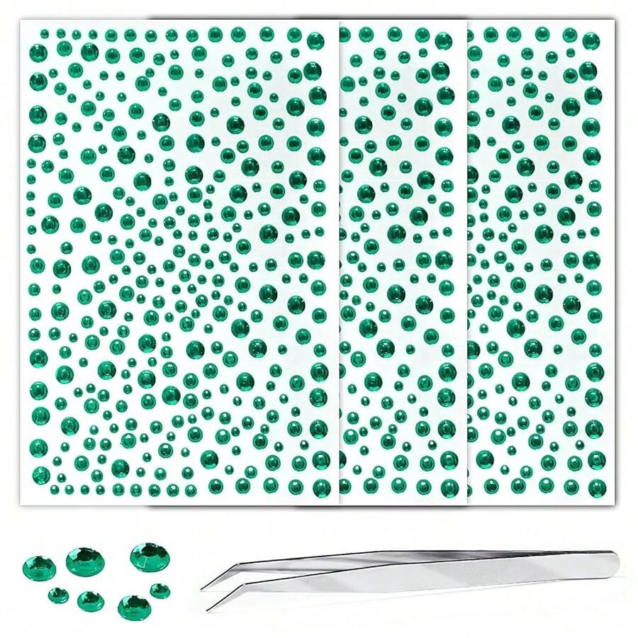 975Pcs Face Gems Hair Gems, Self-Adhesive Face Jewels Eye Jewels Rhinestones 3/4/5/6 Mm DIY Face Gems Stick On, Hair Body Rhinestones Gems Crystals Pearls For Face Makeup, Crafts (Gem_DarkGreen){Inchcolor_nameinch:Inchgem_darkgreeninch} - 寶石深綠色 - 查看 1