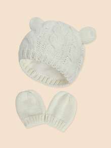 1 Set de Gorro y Guantes de Bebé Suaves y Cálidos con Diseño de Animales, Combo Unisex de Gorro y Guantes de unicolor Prácticos y Gruesos para Temporadas Frías