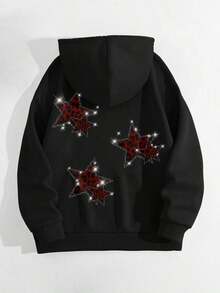 LOVE JOYY High Street Fashion Women Loose Long Sleeve Pullover Hoodie With Angel Wings Rhinestone Decor, Pocket, Blingbling Streetwear, Autumn/WinterY2Y-W- Gras - Đen 6 - Xem 3